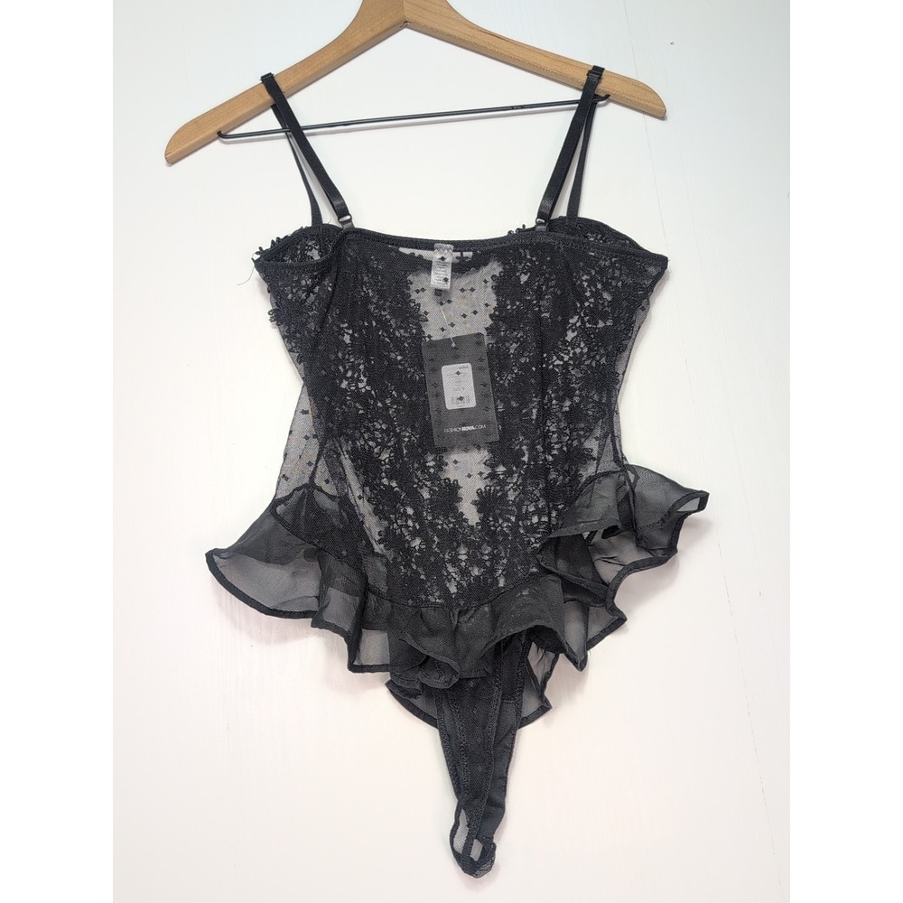 NEW Fashion Nova Bedroom Dreams Mesh Embroidered Sleep Teddy Black Size M - Picture 2 of 9